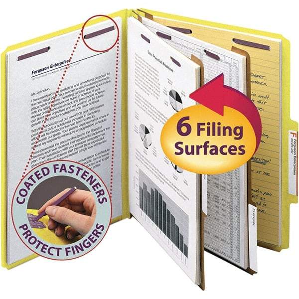 SMEAD - 11-5/8 x 9-1/2", Letter Size, Yellow, Classification Folders with Top Tab Fastener - 23 Point Stock, Right of Center Tab Cut Location - Eagle Tool & Supply