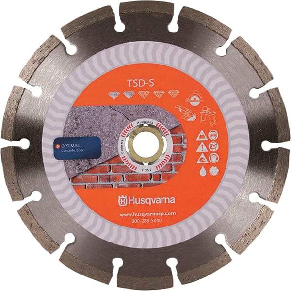 Husqvarna - 4-1/2" Diam, 5/8 & 7/8" Arbor Hole Diam, Continuous Edge Tooth Wet & Dry Cut Saw Blade - Diamond-Tipped, Fast Cutting Action, Standard Round Arbor - Eagle Tool & Supply