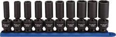 GearWrench - 10 Piece 3/8" Drive Black Finish Deep Well Impact Socket Set - 6 Points, 10mm to 19mm Range, Metric Measurement Standard - Eagle Tool & Supply