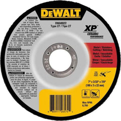 DeWALT - 24 Grit, 7" Wheel Diam, 7/8" Arbor Hole, Type 27 Depressed Center Wheel - Coarse/Medium Grade, Ceramic, N Hardness, 8,700 Max RPM - Eagle Tool & Supply