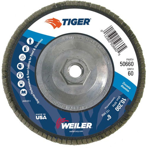 6″ Tiger Disc Abrasive Flap Disc, Angled, Phenolic Backing, 60Z, 5/8″-11 UNC Nut - Eagle Tool & Supply