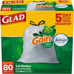 Glad - Pack of (80) 13 Gal 0.95 mil Household/Office Trash Bags - Eagle Tool & Supply