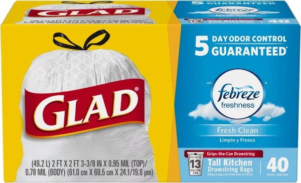 Glad - Pack of (6) 40-Count 13 Gal 0.78 mil Household/Office Trash Bags - Eagle Tool & Supply