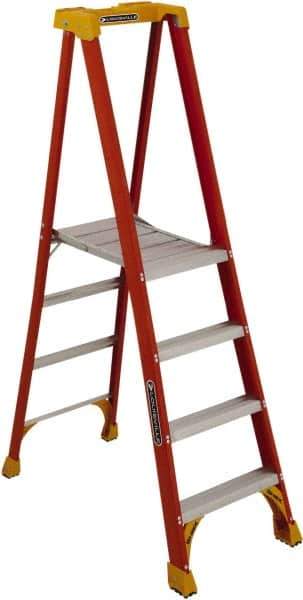 Louisville - 5 Steps, 6' High, Type IA Rating, Fiberglass Platform Ladder - 300 Lb Capacity, 27-7/8" Base Width - Eagle Tool & Supply