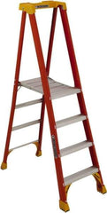 Louisville - 4 Steps, 5' High, Type IA Rating, Fiberglass Platform Ladder - 300 Lb Capacity, 26-3/8" Base Width - Eagle Tool & Supply