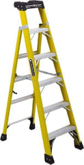 Louisville - 5 Steps, 6' High, Type IAA Rating, Fiberglass Step Ladder - 375 Lb Capacity, 23-1/4" Base Width - Eagle Tool & Supply