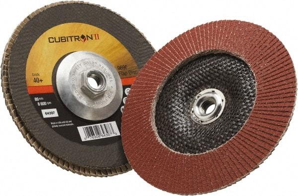 3M - 40 Grit, 7" Disc Diam, 5/8-11 Center Hole, Type 29 Ceramic Flap Disc - 8,500 Max RPM, Polyester Backing, Arbor Attaching System, Coated - Eagle Tool & Supply