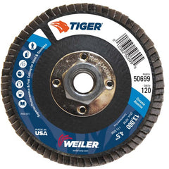 4-1/2″ Tiger Disc Abrasive Flap Disc, Flat, Phenolic Backing, 120Z, 5/8″-11 UNC Nut - Eagle Tool & Supply