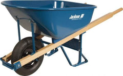 Jackson Professional Tools - 6 Cu Ft Capacity Wheelbarrow with 15" Flat Free Wheel - Wood Handle, 58-3/4" Long x 25-1/2" Wide x 27" High, Blue - Eagle Tool & Supply