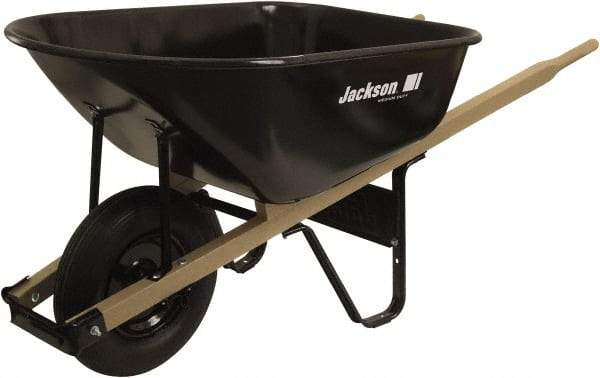 True Temper - 6 Cu Ft Capacity Wheelbarrow with 16" Pneumatic Wheel - Wood Handle, 58-3/4" Long x 25-1/2" Wide x 27" High, Black - Eagle Tool & Supply