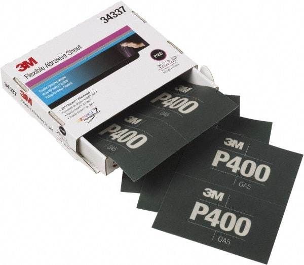 3M - 400 Grit, Aluminum Oxide TriangleSanding Sheet - 6-13/16" Long x 5-1/2" Wide, Extra Fine Grade, Weighted Paper Backing - Eagle Tool & Supply