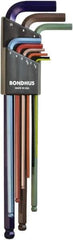 Bondhus - 9 Piece L-Key Ball End Hex Key Set - Hex Range 1.5 to 10mm, 8.4" OAL - Eagle Tool & Supply