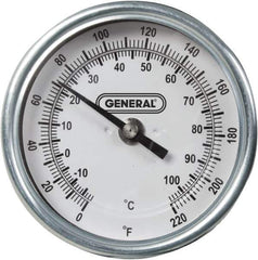 General - 36 Inch Long Stem, 3 Inch Dial Diameter, Back Connected Bi-Metal Thermometer - 220°Fahrenheit - Eagle Tool & Supply