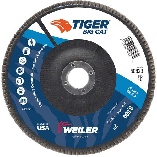 7″ Big Cat Abrasive Flap Disc, Flat, Phenolic Backing, 40Z, 7/8″ Arbor Hole - Eagle Tool & Supply