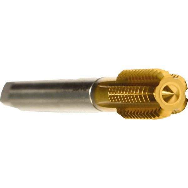 Emuge - TiN Coated, Cobalt, Thread Forming Pipe Tap - 0.7087 Inch Thread Length, 0.2165 Inch Square Size, Series Druck - Eagle Tool & Supply