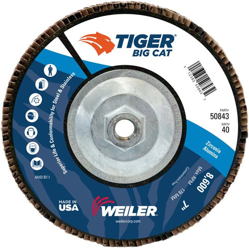 7″ Big Cat Abrasive Flap Disc, Flat, Phenolic Backing, 40Z, 5/8″-11 UNC Nut - Eagle Tool & Supply