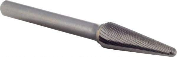 M.A. Ford - 3/8" Cut Diam, 1/4" Shank Diam, Taper Head Double Cut Burr - Carbide, Radius End, 1-1/8" LOC, 3-3/16" OAL - Eagle Tool & Supply