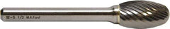 M.A. Ford - 1/8" Cut Diam, 1/8" Shank Diam, Elliptical Head Single Cut Burr - Carbide, Radius End, 7/32" LOC, 2" OAL - Eagle Tool & Supply