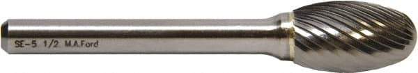 M.A. Ford - 5/8" Cut Diam, 1/4" Shank Diam, Oval Head Double Cut Burr - Carbide, Radius End, 1" LOC, 3" OAL - Eagle Tool & Supply