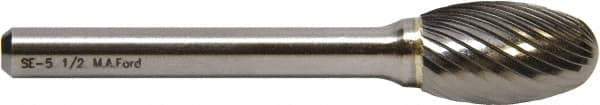M.A. Ford - 1/2" Cut Diam, 6mm Shank Diam, Oval Head Double Cut Burr - Carbide, Radius End, 22mm LOC, 172mm OAL - Eagle Tool & Supply
