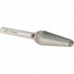 M.A. Ford - 1/2" Cut Diam, 1/4" Shank Diam, Cylinder with Radius Head Double Cut Burr - Carbide, Radius End, 1-3/16" LOC, 3-1/4" OAL - Eagle Tool & Supply