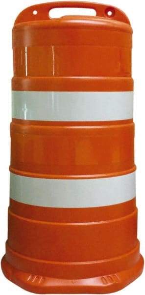 PRO-SAFE - 41.27" High x 23" Wide Reflective Round Barrel - Plastic, 12.4 Lbs, White/Orange - Eagle Tool & Supply