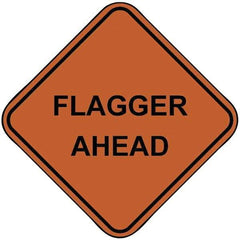 PRO-SAFE - "Flagger Ahead", 48" Wide x 48" High, Nylon Construction Roadway Signs - Orange, Square, Sign Stand Mount - Eagle Tool & Supply