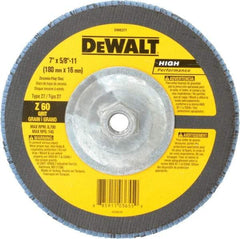 DeWALT - 60 Grit, 7" Disc Diam, 5/8-11 Center Hole, Type 27 Zirconia Alumina Flap Disc - 8,700 Max RPM, Fiberglass Backing, Arbor Attaching System, Coated - Eagle Tool & Supply