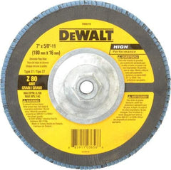 DeWALT - 80 Grit, 7" Disc Diam, 5/8-11 Center Hole, Type 27 Zirconia Alumina Flap Disc - 8,700 Max RPM, Fiberglass Backing, Arbor Attaching System, Coated - Eagle Tool & Supply