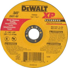 DeWALT - 4" 60 Grit Zirconia Alumina Cutoff Wheel - 0.045" Thick, 5/8" Arbor, 15,200 Max RPM, Use with Circular Saws - Eagle Tool & Supply