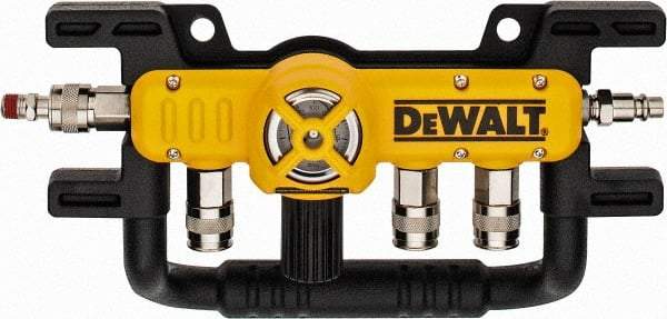 DeWALT - Aluminum Heavy Duty Quadraport Air Line Splitter with Regulator - 200 Max psi, 12-1/2" Long, 3/8 NPT Diam Inlet Fitting - Eagle Tool & Supply