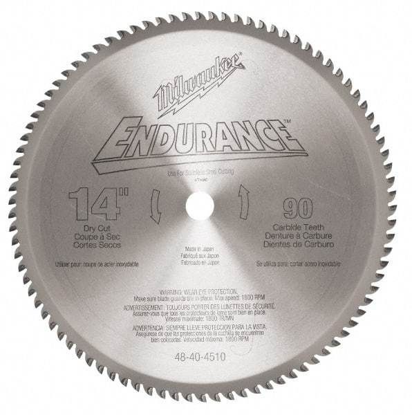 Milwaukee Tool - 14" Diam, 1" Arbor Hole Diam, 90 Tooth Wet & Dry Cut Saw Blade - Carbide-Tipped, Burr-Free, Clean, Smooth Action, Standard Round Arbor - Eagle Tool & Supply