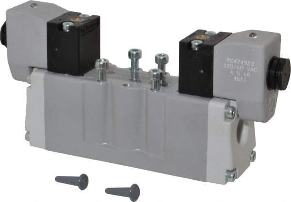 Parker - Double Solenoid, 2 Position, Aluminum Solenoid Valve - Normally Open Through Ports 1 & 2, Nitrile Seal - Eagle Tool & Supply