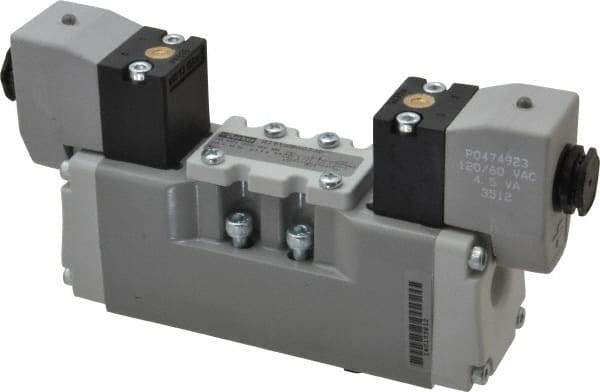 Parker - Double Solenoid 3 Position, Aluminum Solenoid Valve - Center Exhaust Open, Nitrile Seal - Eagle Tool & Supply