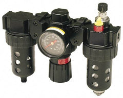 Parker - 3/4" NPT Port Standard 3 Piece Filter-Regulator-Lubricator FRL Unit - Polycarbonate Bowl, 90 SCFM, 150 Max psi, 9.27" High, Manual Drain - Eagle Tool & Supply