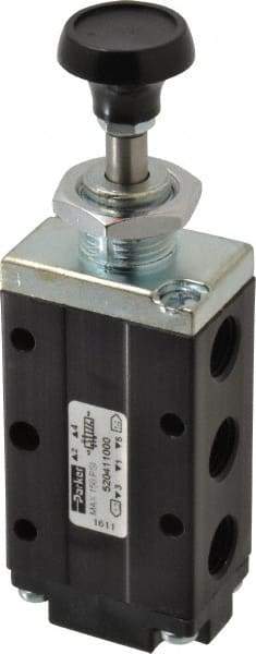 Parker - 0.83 CV Rate, 1/4" NPT Inlet Direct Air 4 Mechanical Spool Valve - 4 Way, 2 Position, 150 Max psi, Button Spring Return - Eagle Tool & Supply