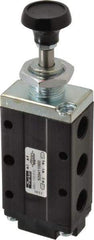 Parker - 0.83 CV Rate, 1/4" NPT Inlet Direct Air 4 Mechanical Spool Valve - 4 Way, 2 Position, 150 Max psi, Button Spring Return - Eagle Tool & Supply
