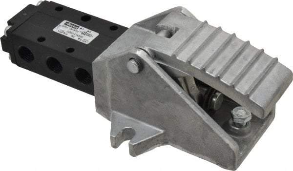 Parker - 0.83 CV Rate, 1/4" NPT Inlet Direct Air 4 Mechanical Spool Valve - 4 Way, 2 Position, 150 Max psi, Pedal Spring Return - Eagle Tool & Supply