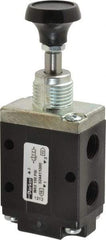 Parker - 0.83 CV Rate, 1/4" NPT Inlet Direct Air 4 Mechanical Spool Valve - 3 Way, 2 Position NC, 150 Max psi, Button Spring Return - Eagle Tool & Supply