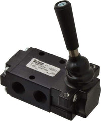Parker - 0.83 CV Rate, 1/4" NPT Inlet Direct Air 4 Mechanical Spool Valve - 3 Way, 2 Position NC, 150 Max psi, Lever Spring Return - Eagle Tool & Supply