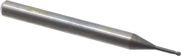 OSG - 1mm Diam, 0.8mm LOC, 2 Flute Solid Carbide Ball End Mill - WXL Finish, Single End, 45mm OAL, 4mm Shank Diam, Spiral Flute - Eagle Tool & Supply
