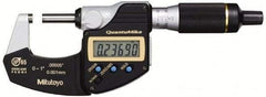 Mitutoyo - 0.001 mm Resolution, Standard Throat, Electronic Outside Micrometer - Includes Stand - Eagle Tool & Supply