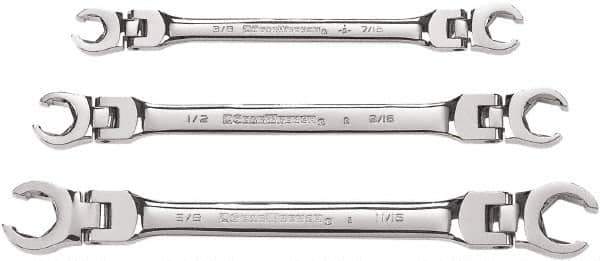 GearWrench - 3 Piece, 3/8" to 11/16", Finger Ratcheting Wrench/Flare Nut Wrench Set - Inch Measurement Standard, Chrome Finish - Eagle Tool & Supply