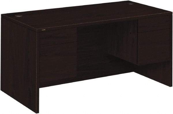 Hon - Woodgrain Laminate Double Pedestal Desk - 60" Wide x 30" Deep x 29-1/2" High, Mahogany - Eagle Tool & Supply