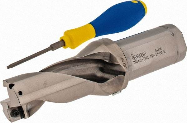 Iscar - 2.87" Max Drill Depth, 2xD, 1-7/16" Diam, Indexable Insert Drill - 2 Inserts, 1-1/2" Shank Diam, Straight Shank - Eagle Tool & Supply