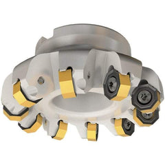 Iscar - 4.49" Cut Diam, 1-1/2" Arbor Hole, 0.138" Max Depth of Cut, 45° Indexable Chamfer & Angle Face Mill - 8 Inserts, ON.. 05..\xB6OXMT 0507\xB6RXMT 1607\xB6S845 SN.U 13 Insert, Right Hand Cut, 8 Flutes, Through Coolant, Series Helido - Eagle Tool & Supply
