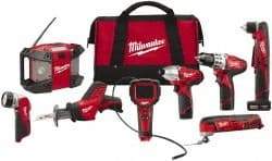 Milwaukee Tool - 12 Volt Cordless Tool Combination Kit - Includes 3/8" Drill/Driver, 3/8" Right Angle Drill Driver, Reciprocating Saw, Multi-Tool, 1/4" Hex Impact Driver & Radio, Lithium-Ion Battery Not Included - Eagle Tool & Supply