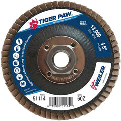 4 1/2″ × 5/8″-11-60 Grit - T27 Tiger Paw Zirc Flap Disc Phenolic Back - Eagle Tool & Supply