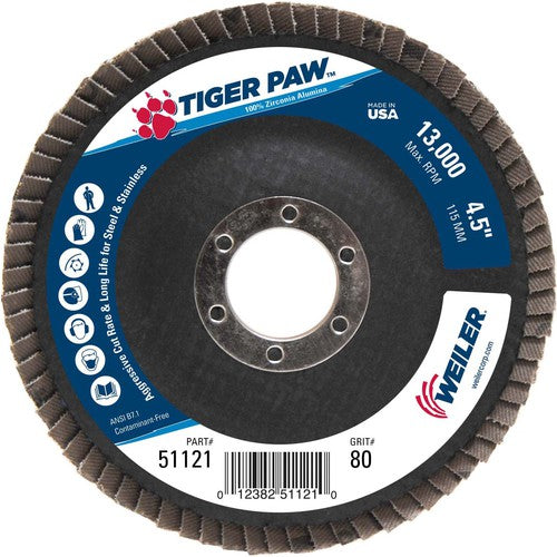 ‎4-1/2″ Tiger Paw Abrasive Flap Disc, Angled, Phenolic Backing, 80Z, 7/8″ Arbor Hole - Eagle Tool & Supply