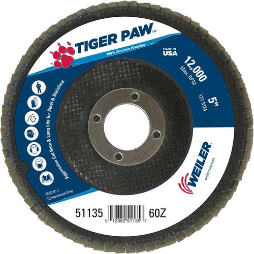 5″ Tiger Paw Abrasive Flap Disc, Angled, Phenolic Backing, 60Z, 7/8″ Arbor Hole - Eagle Tool & Supply